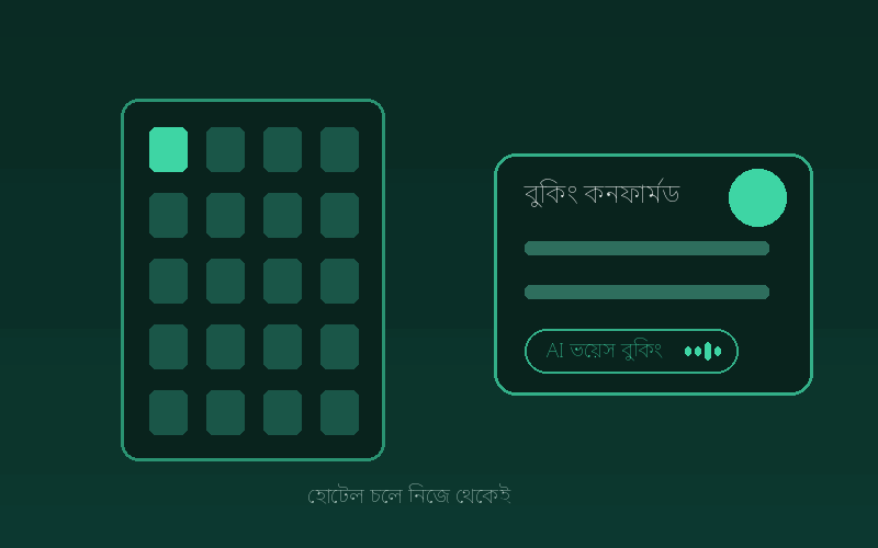 AlapiStay — অ্যানিমেটেড ব্যানার: হোটেল ম্যানেজমেন্ট, AI ভয়েস বুকিং সহ।
